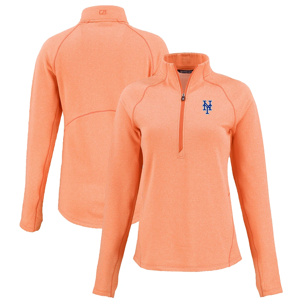 Women's Cutter & Buck Heather Orange New York Mets Peshastin Eco Fleece Recycled Raglan Half-Zip Top