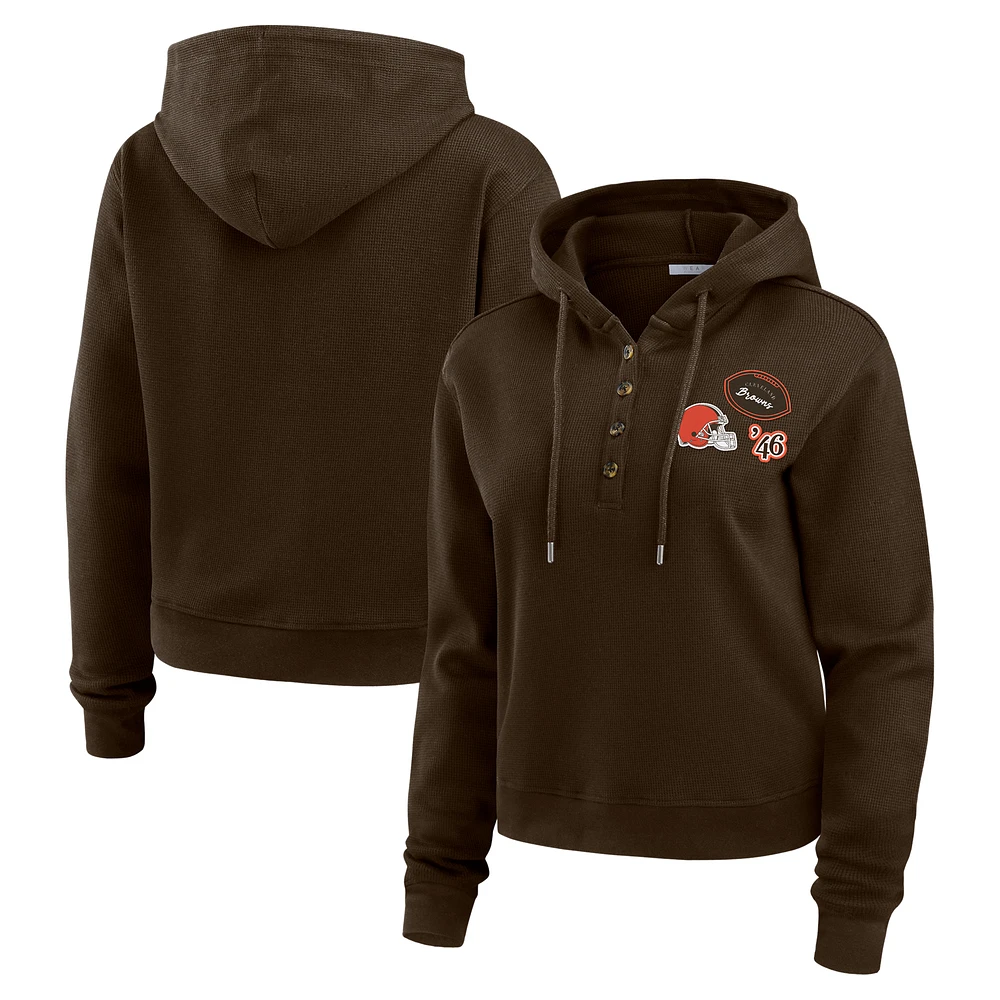 Women's WEAR by Erin Andrews Brown Cleveland Browns Plus Waffle Hoodie Pullover Top