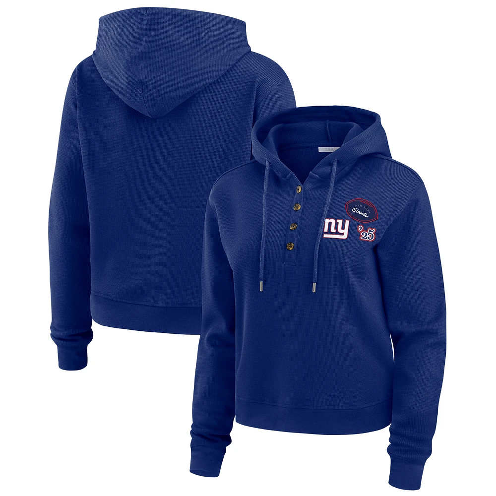 Women's WEAR by Erin Andrews Royal New York Giants Plus Size Waffle Hoodie Pullover Top