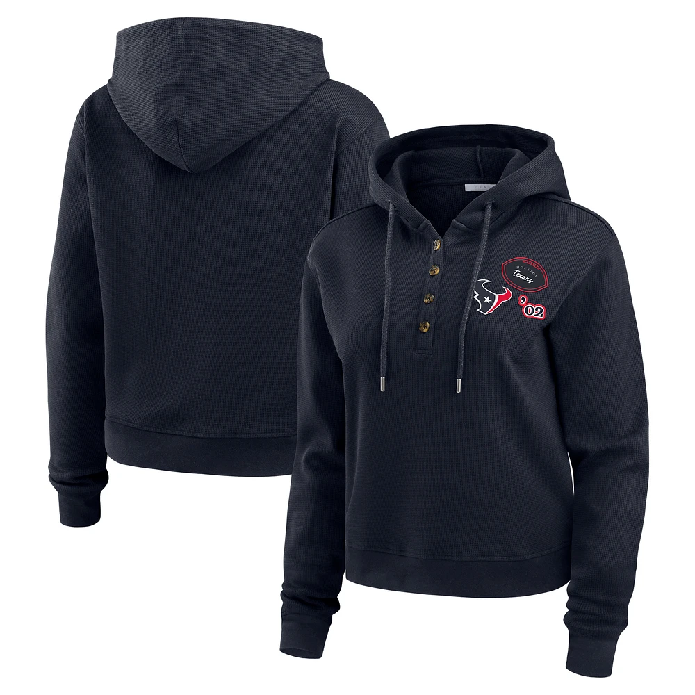Women's WEAR by Erin Andrews Navy Houston Texans Plus Waffle Hoodie Pullover Top
