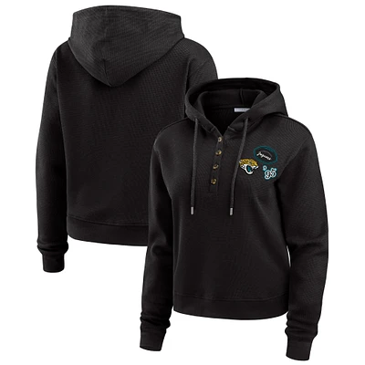 Women's WEAR by Erin Andrews Black Jacksonville Jaguars Plus Waffle Hoodie Pullover Top