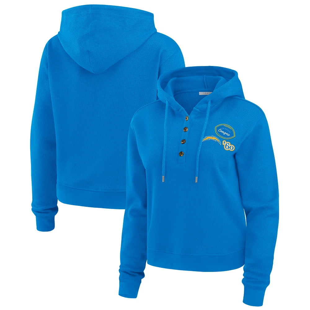 Women's WEAR by Erin Andrews Blue Los Angeles Chargers Plus Waffle Hoodie Pullover Top