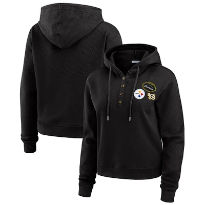 Women's WEAR by Erin Andrews Black Pittsburgh Steelers Plus Waffle Hoodie Pullover Top