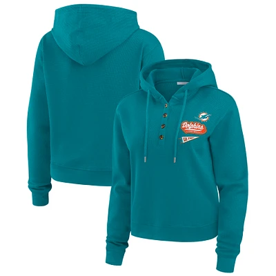 Women's WEAR by Erin Andrews Aqua Miami Dolphins Plus Waffle Hoodie Pullover Top