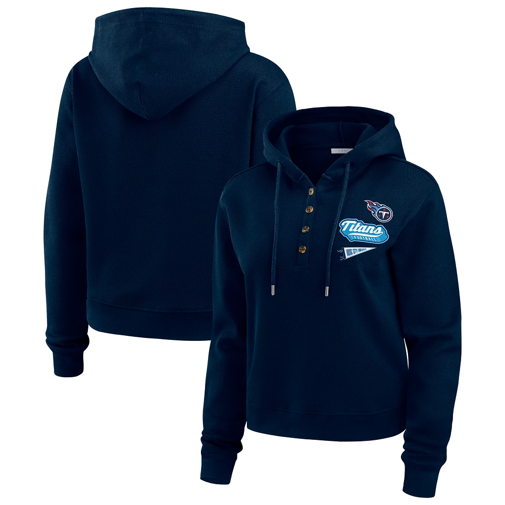 Women's WEAR by Erin Andrews Navy Tennessee Titans Plus Waffle Hoodie Pullover Top
