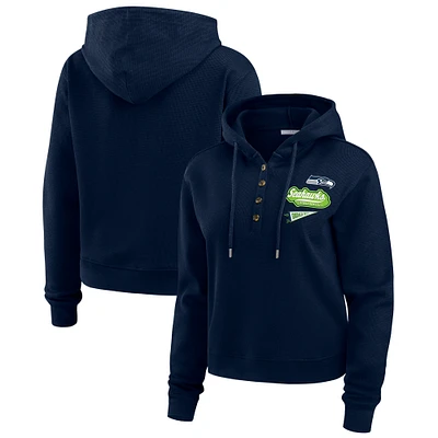 Women's WEAR by Erin Andrews Navy Seattle Seahawks Plus Size Waffle Hoodie Pullover Top