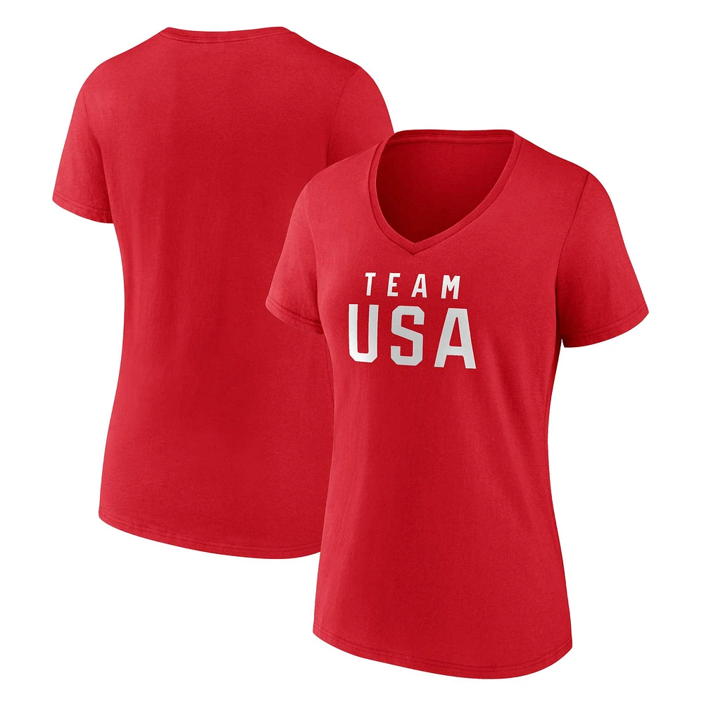 Women's Fanatics Red Team USA Wordmark V-Neck T-Shirt