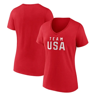 Women's Fanatics Red Team USA Wordmark V-Neck T-Shirt
