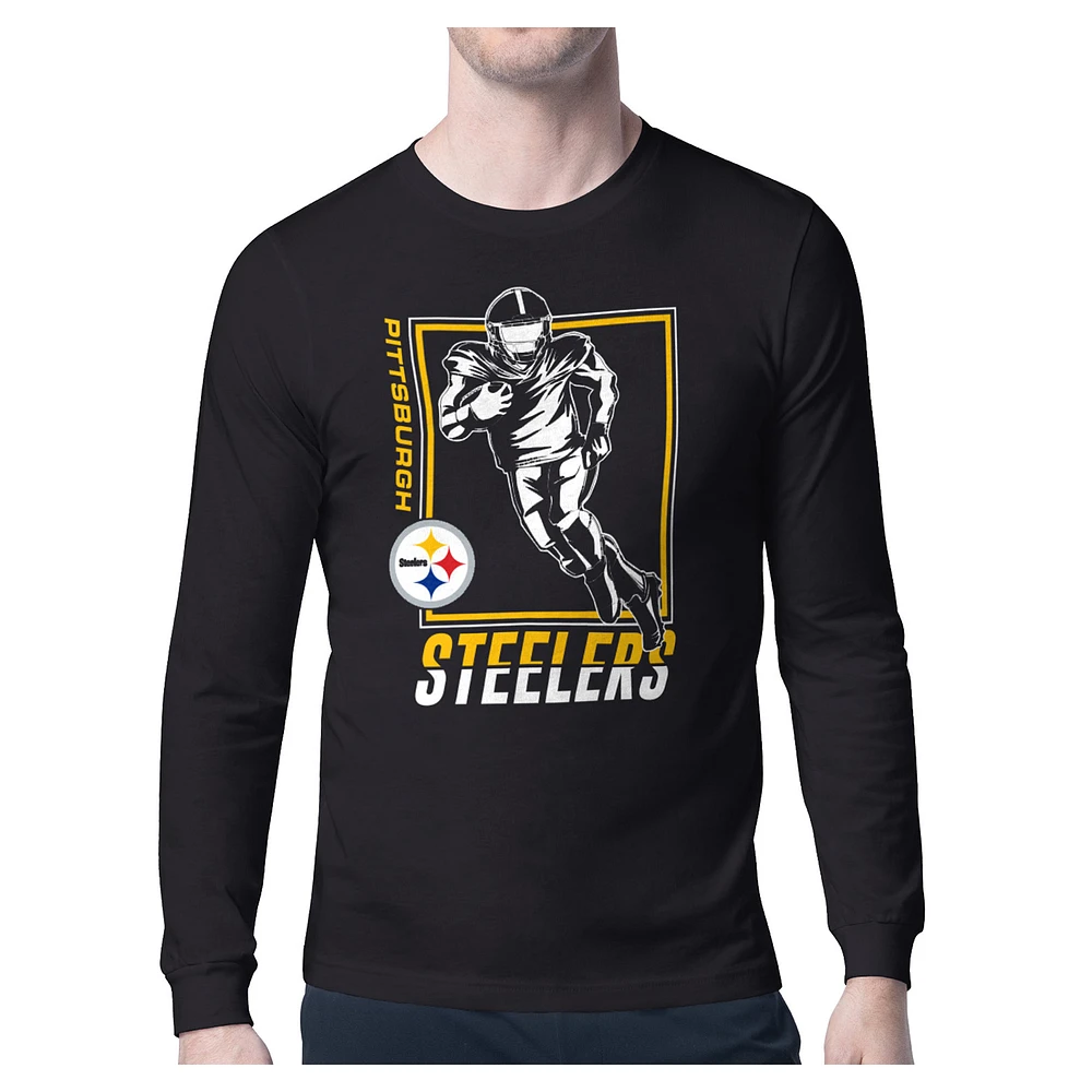 Men's Starter Black Pittsburgh Steelers Player Grid Graphic Long Sleeve T-Shirt
