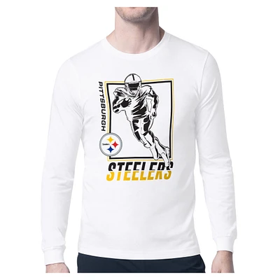 Men's Starter White Pittsburgh Steelers Player Grid Graphic Long Sleeve T-Shirt