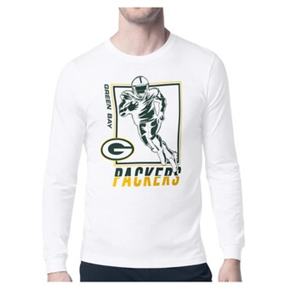 Men's Starter White Green Bay Packers Player Grid Graphic Long Sleeve T-Shirt