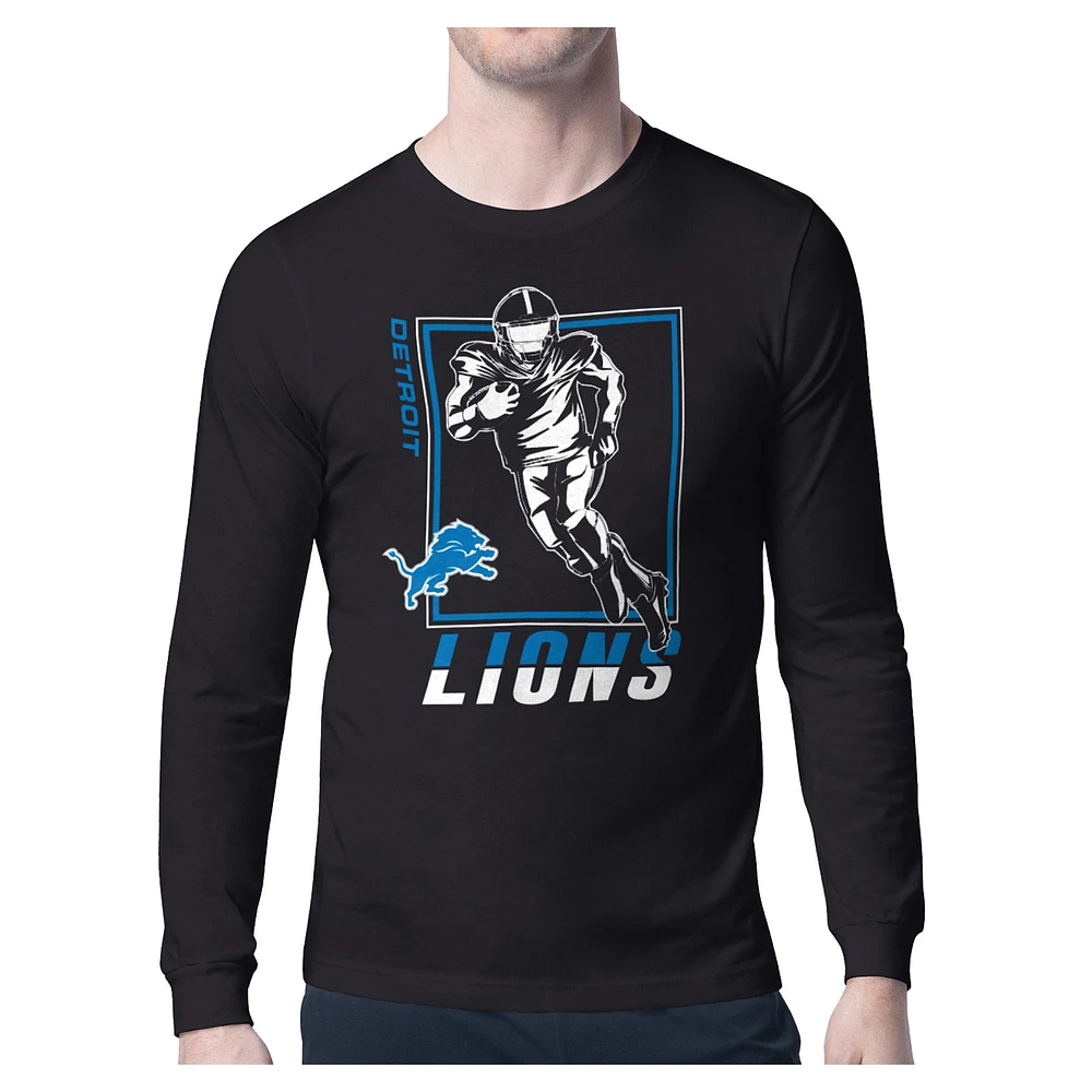 Men's Starter Black Detroit Lions Player Grid Graphic Long Sleeve T-Shirt