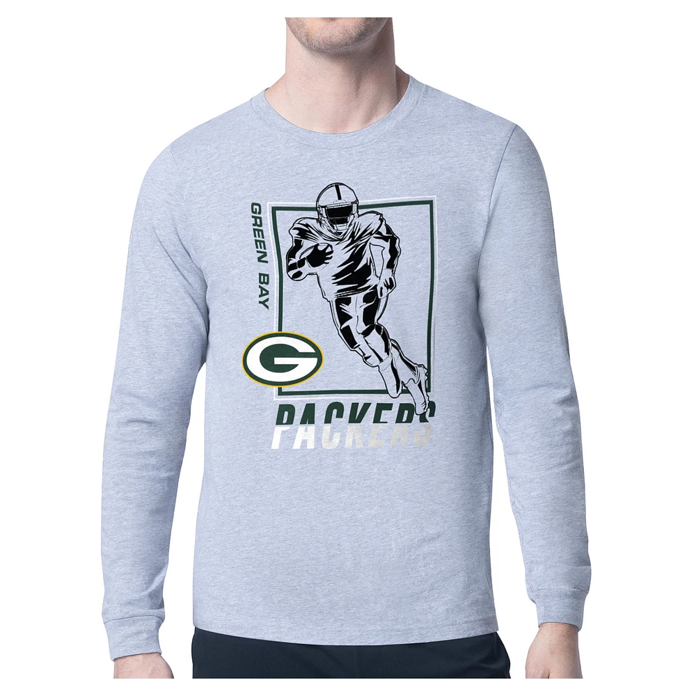 Men's Starter Heather Gray Green Bay Packers Player Grid Long Sleeve T-Shirt