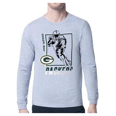 Men's Starter Heather Gray Green Bay Packers Player Grid Long Sleeve T-Shirt