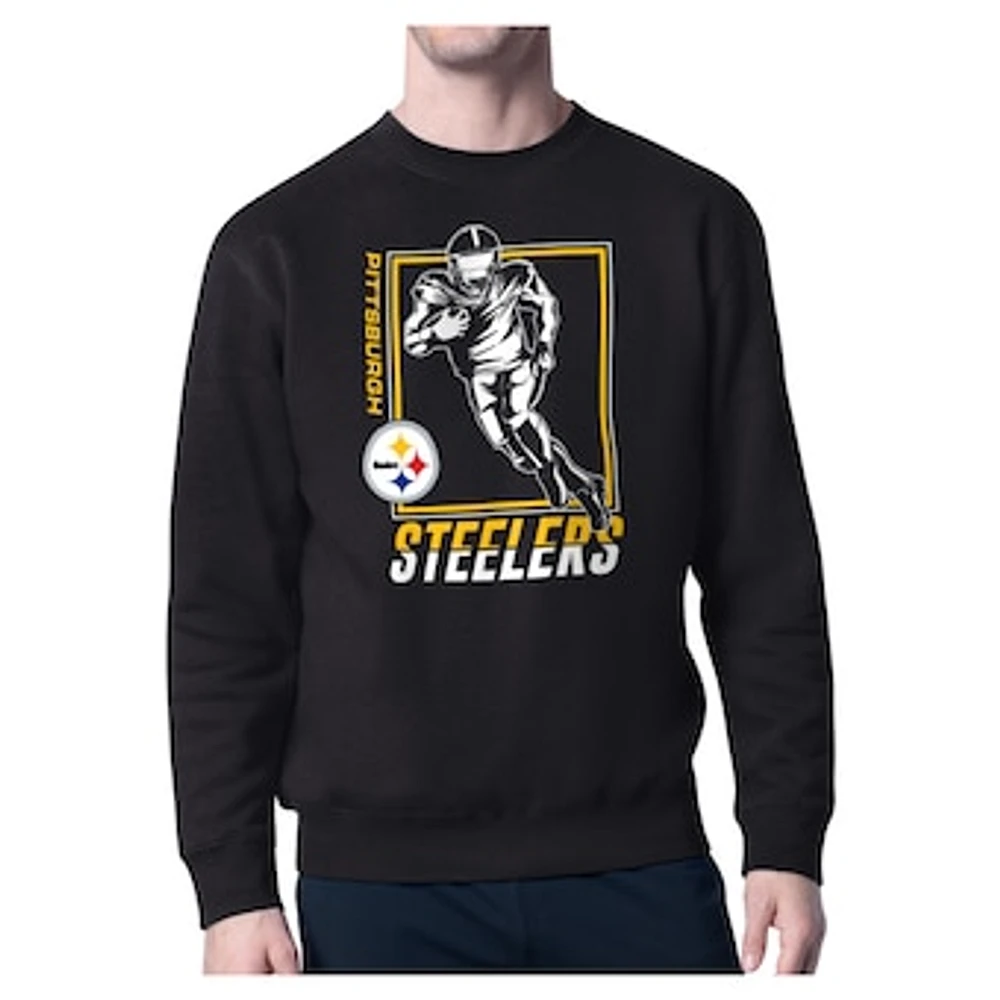 Men's Starter Black Pittsburgh Steelers Player Grid Pullover Sweatshirt