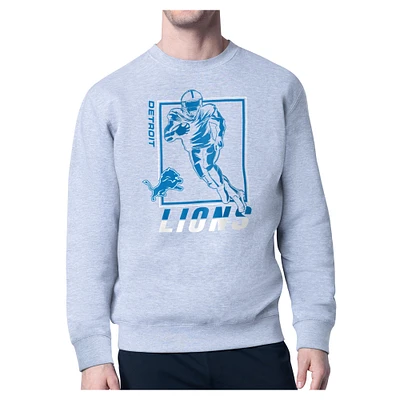 Men's Starter Heather Gray Detroit Lions Player Grid Pullover Sweatshirt