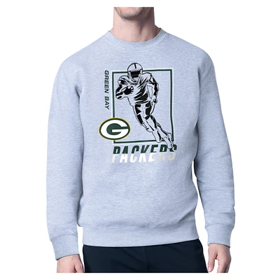 Men's Starter Heather Gray Green Bay Packers Player Grid Pullover Sweatshirt