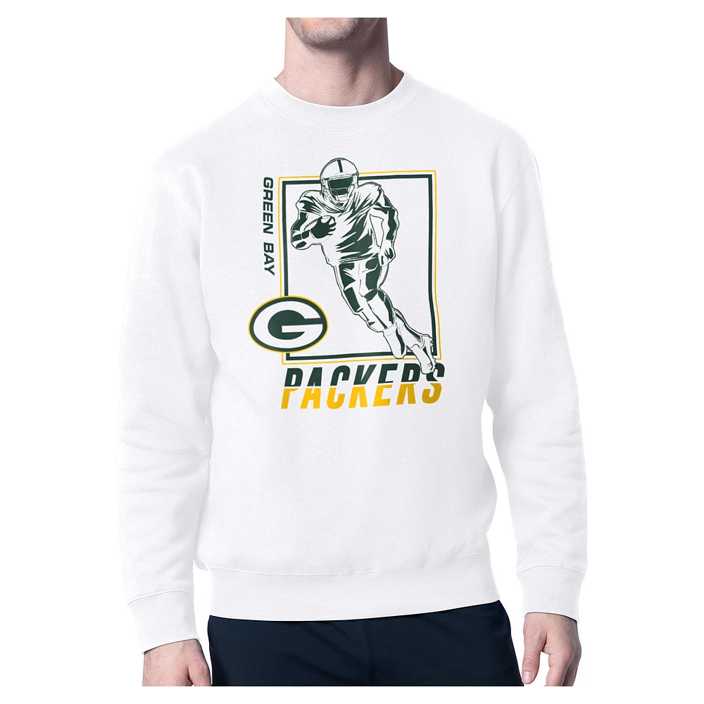 Men's Starter White Green Bay Packers Player Grid Pullover Sweatshirt