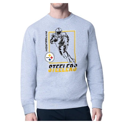 Men's Starter Heather Gray Pittsburgh Steelers Player Grid Pullover Sweatshirt