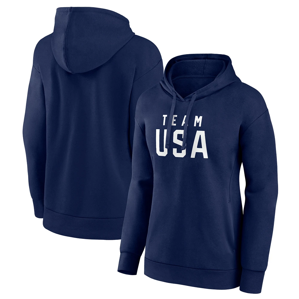 Women's Navy Team USA 2024 Olympics Wordmark Pullover Hoodie