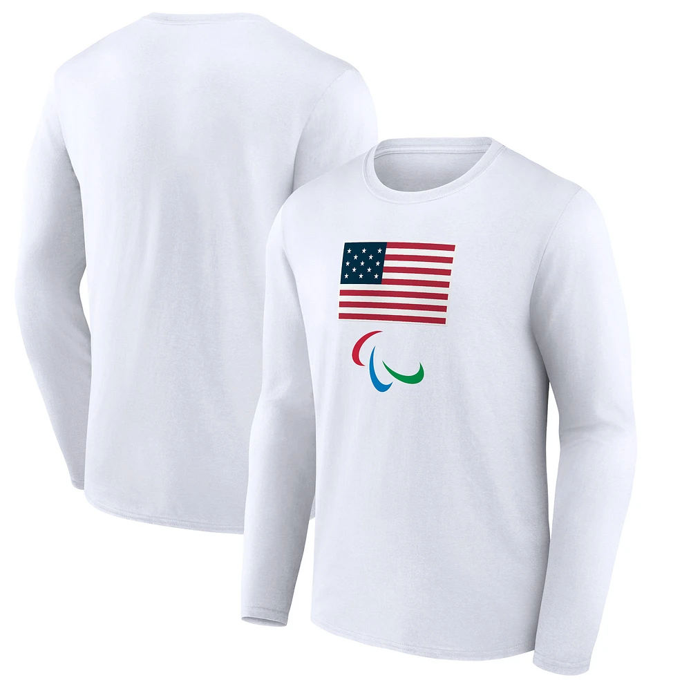Men's White Team USA 2024 Paralympics Primary Logo Long Sleeve T-Shirt