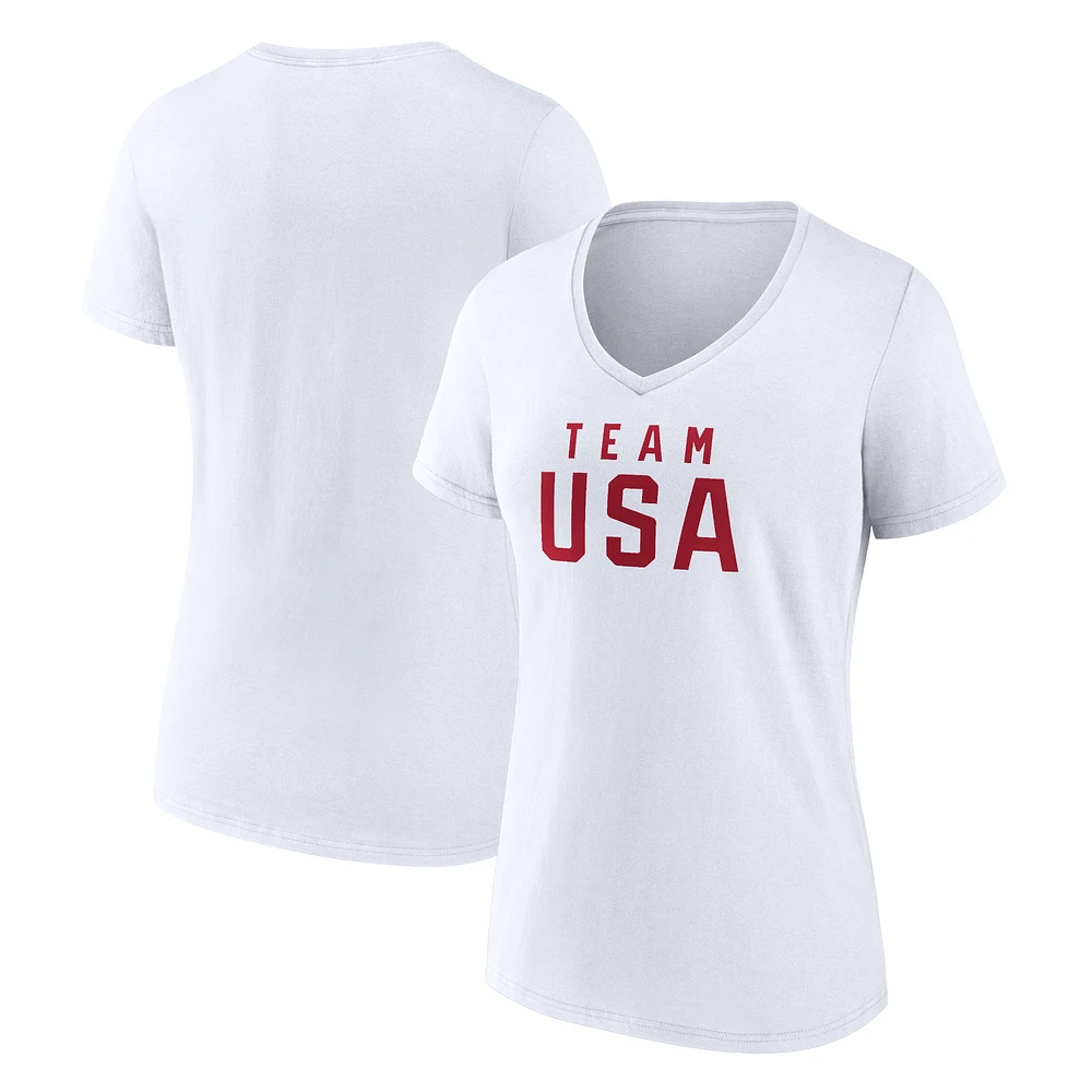 Women's White Team USA 2024 Olympics Wordmark V-Neck T-Shirt