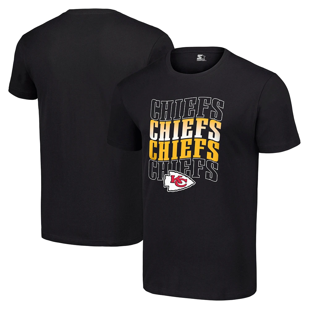 Men's Starter Black Kansas City Chiefs Four Team Name Logo T-Shirt