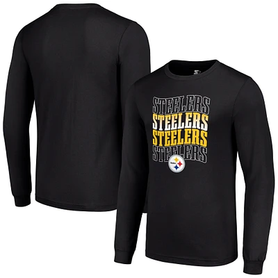 Men's Starter Black Pittsburgh Steelers Team Name Graphic Long Sleeve T-Shirt