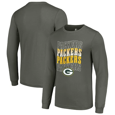 Men's Starter Olive Green Bay Packers Team Name Graphic Long Sleeve T-Shirt