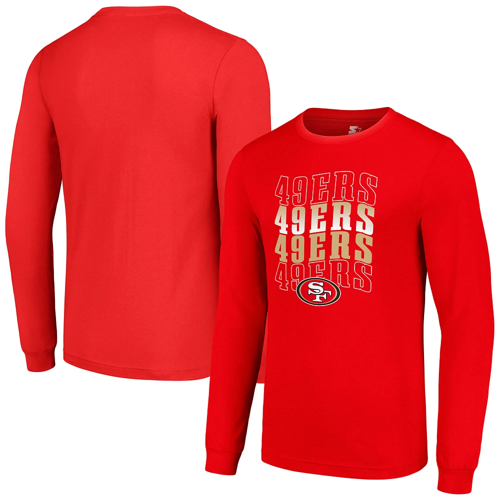 Men's Starter Scarlet San Francisco 49ers Team Name Graphic Long Sleeve T-Shirt