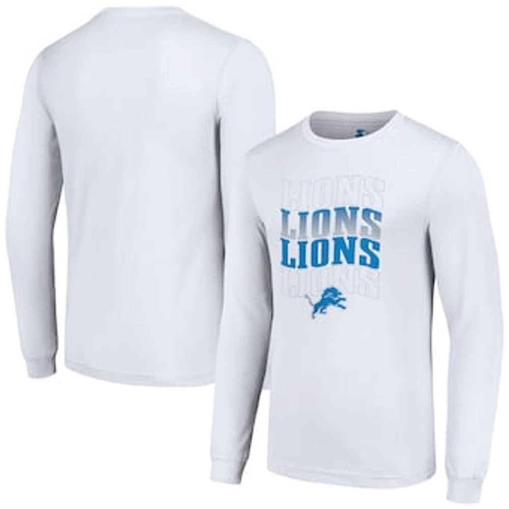 Men's Starter White Detroit Lions Team Name Graphic Long Sleeve T-Shirt