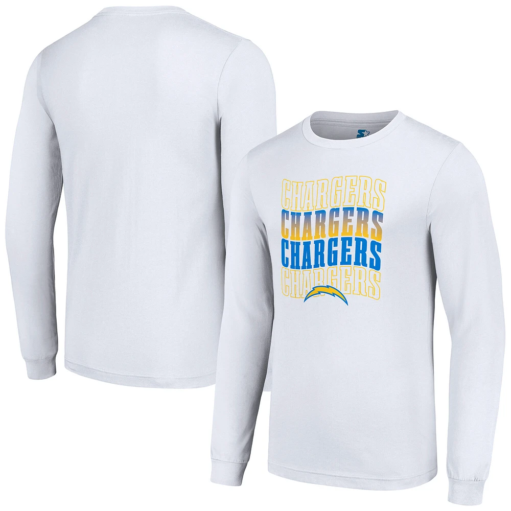 Men's Starter White Los Angeles Chargers Team Name Graphic Long Sleeve T-Shirt
