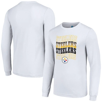 Men's Starter White Pittsburgh Steelers Team Name Graphic Long Sleeve T-Shirt