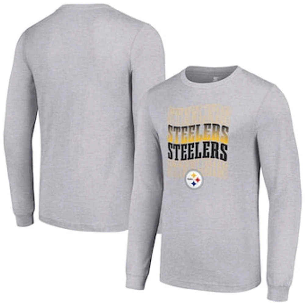 Men's Starter Heather Gray Pittsburgh Steelers Team Name Graphic Long Sleeve T-Shirt