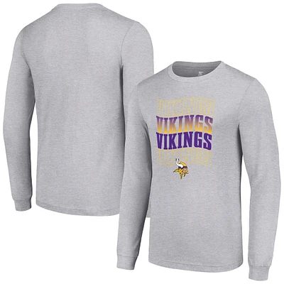 Men's Starter Heather Gray Minnesota Vikings Team Name Graphic Long Sleeve T-Shirt