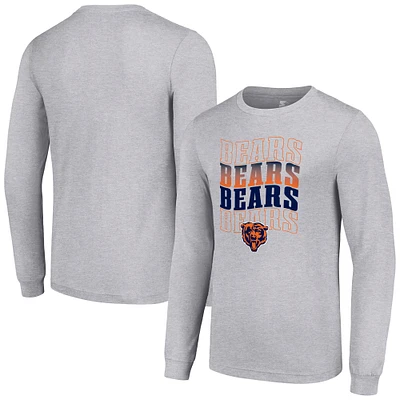 Men's Starter Heather Gray Chicago Bears Team Name Graphic Long Sleeve T-Shirt