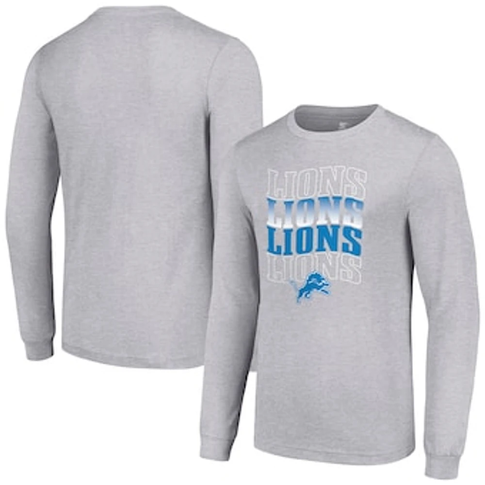 Men's Starter Heather Gray Detroit Lions Team Name Graphic Long Sleeve T-Shirt