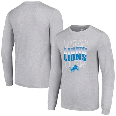 Men's Starter Heather Gray Detroit Lions Team Name Graphic Long Sleeve T-Shirt