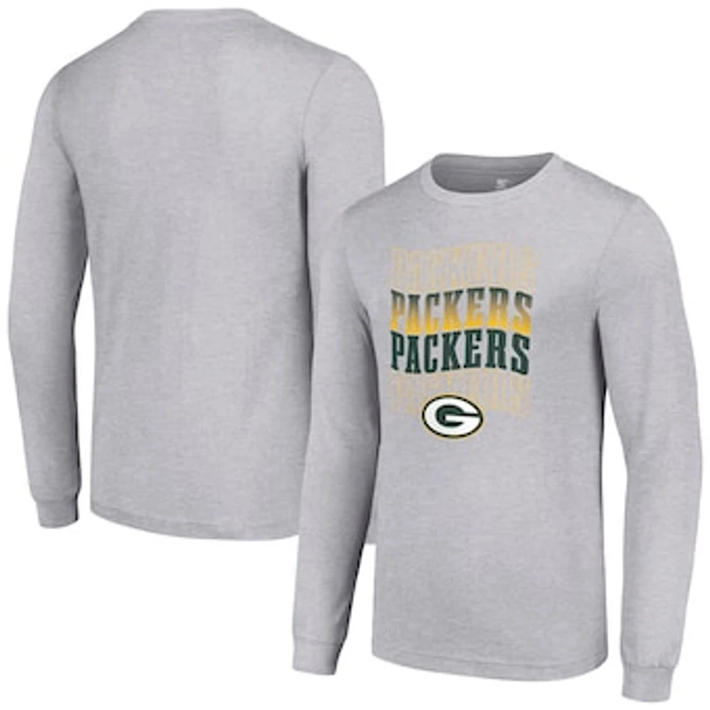 Men's Starter Heather Gray Green Bay Packers Team Name Graphic Long Sleeve T-Shirt