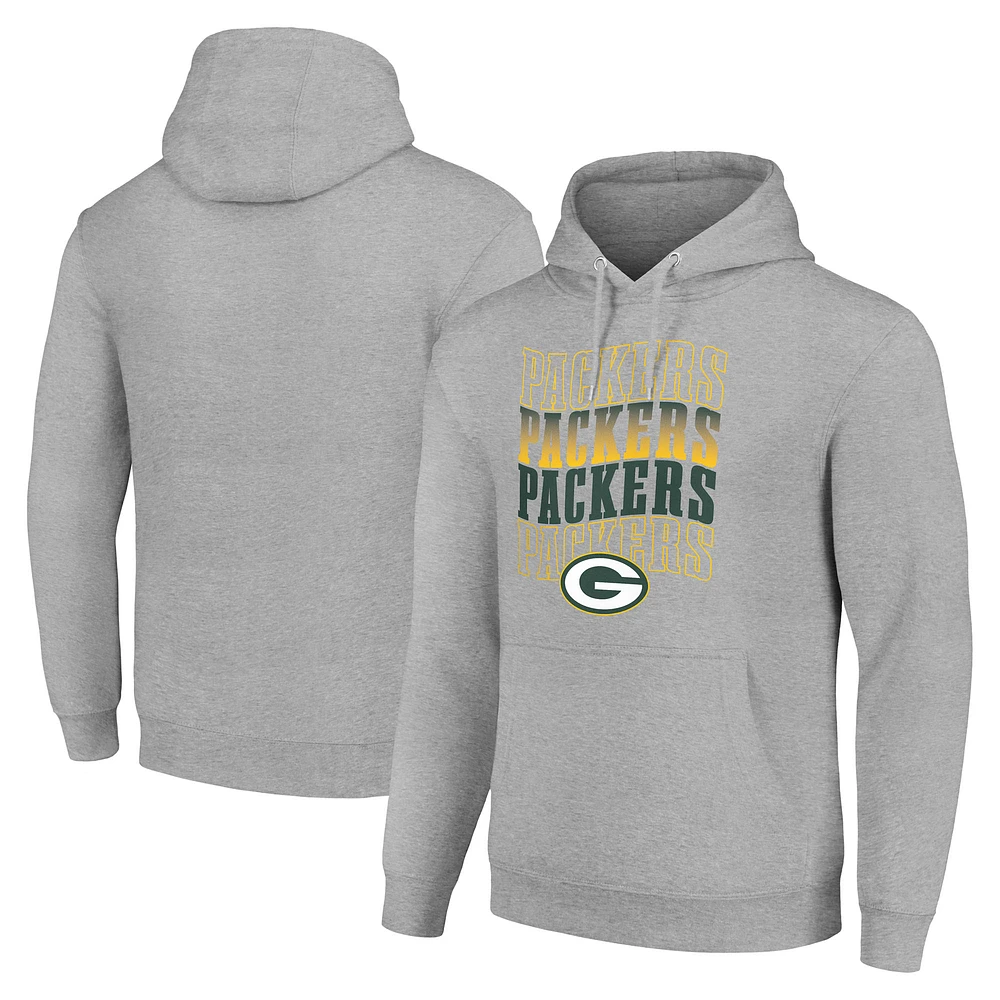Men's Starter Heather Gray Green Bay Packers Four Team Name Logo Fleece Pullover Hoodie