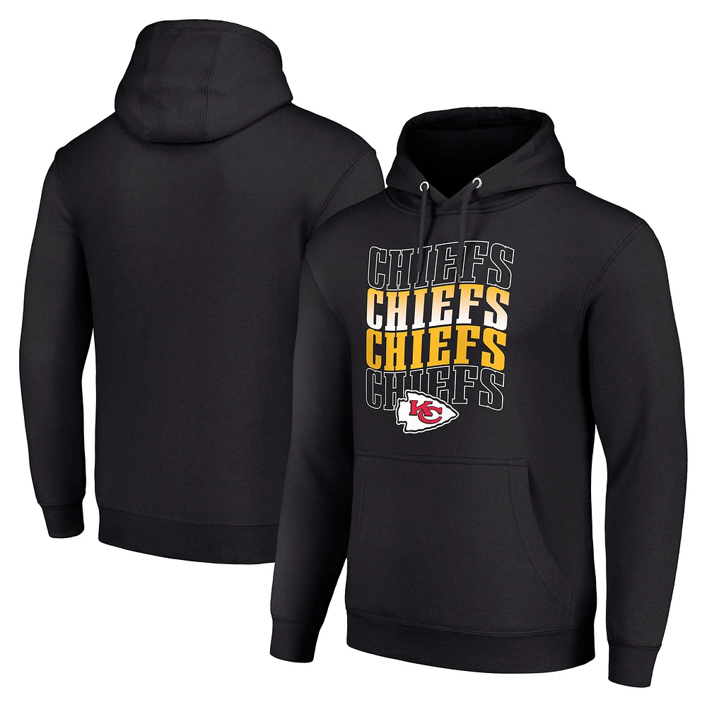 Men's Starter Black Kansas City Chiefs Four Team Name Logo Fleece Pullover Hoodie