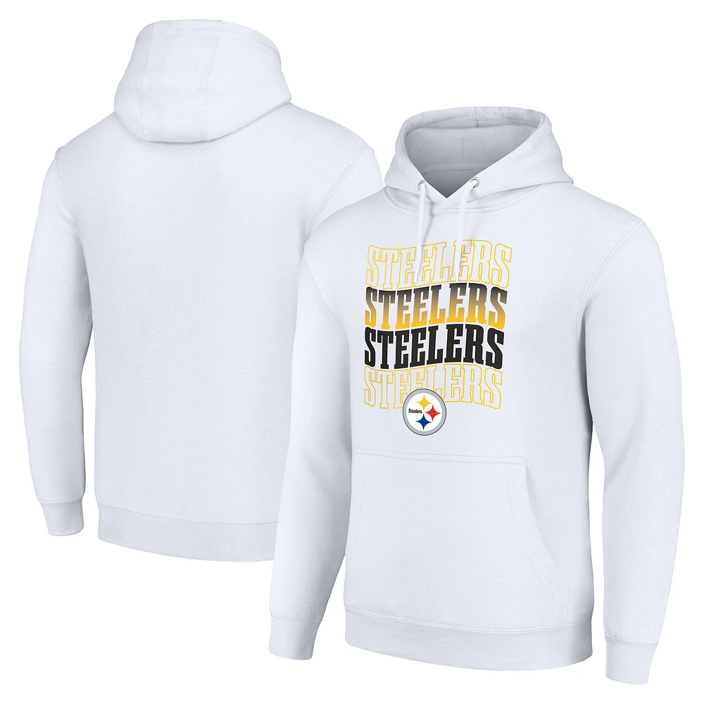Men's Starter White Pittsburgh Steelers Four Team Name Logo Fleece Pullover Hoodie