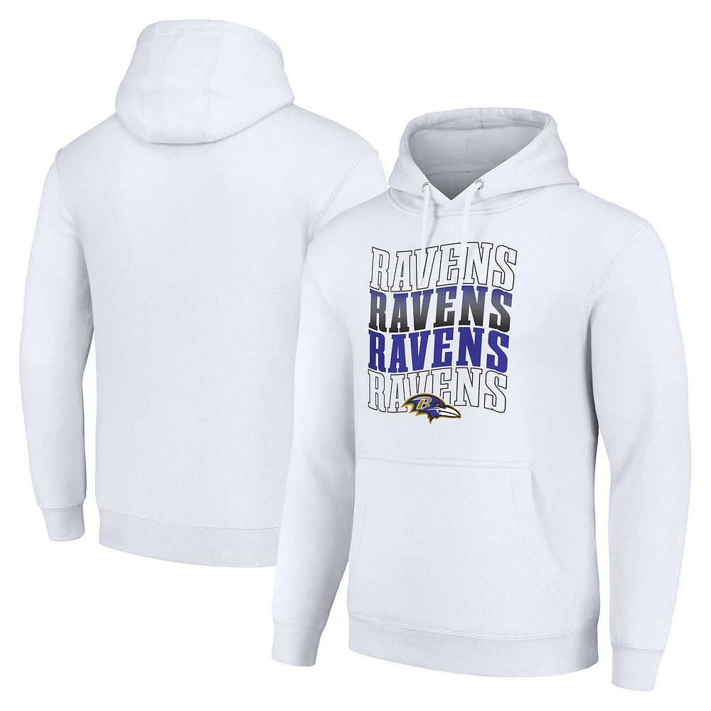 Men's Starter White Baltimore Ravens Four Team Name Logo Fleece Pullover Hoodie