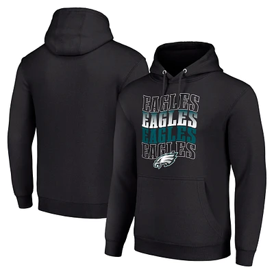 Men's Starter Black Philadelphia Eagles Four Team Name Logo Fleece Pullover Hoodie