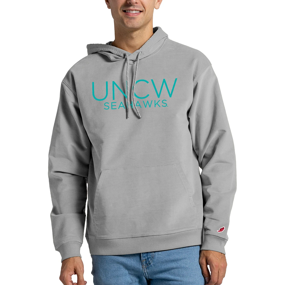 Men's League Collegiate Wear Gray UNC Wilmington Seahawks Stretch Corduroy Pullover Hoodie