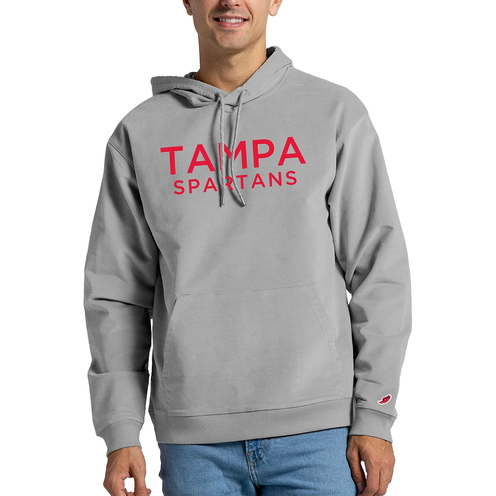 Men's League Collegiate Wear Gray Tampa Spartans Stretch Corduroy Pullover Hoodie