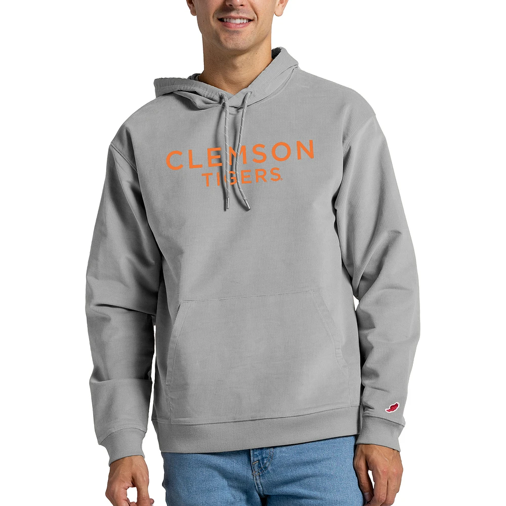 Men's League Collegiate Wear Gray Clemson Tigers Stretch Corduroy Pullover Hoodie