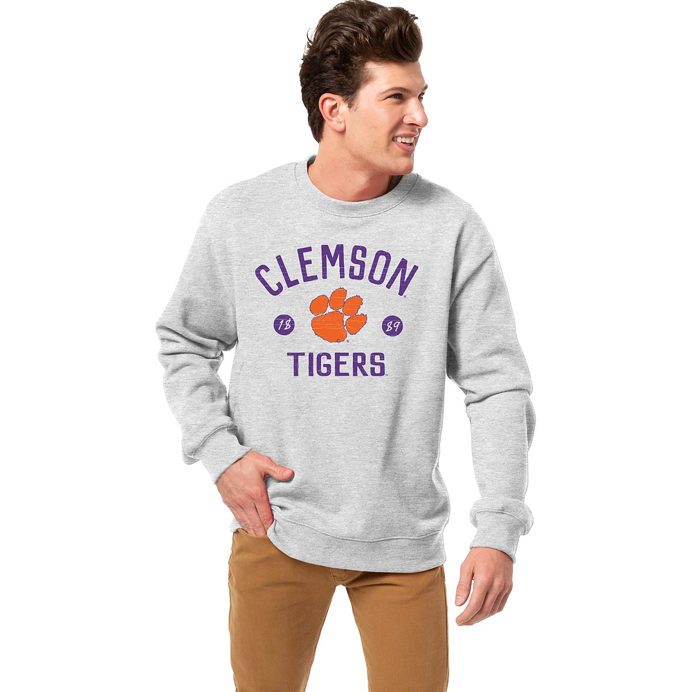 Men's League Collegiate Wear Heather Gray Clemson Tigers Essentials 2.0 Fleece Pullover Sweatshirt