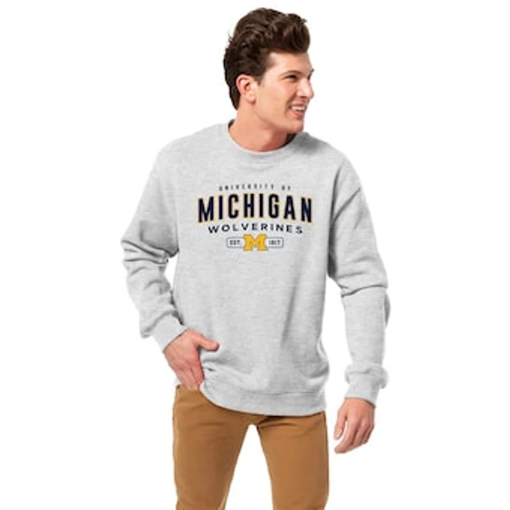 Men's League Collegiate Wear Heather Gray Michigan Wolverines Essentials 2.0 Fleece Pullover Sweatshirt