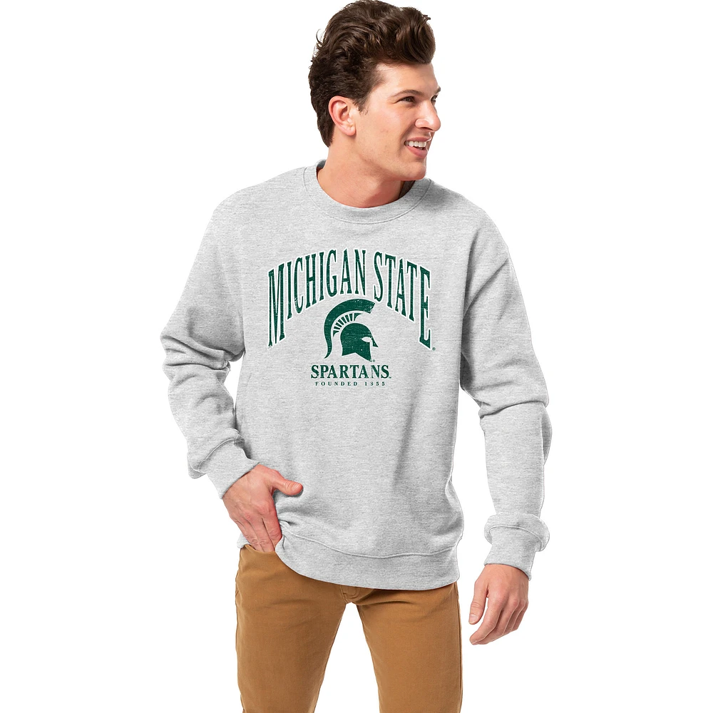 Men's League Collegiate Wear Heather Gray Michigan State Spartans Essentials 2.0 Fleece Pullover Sweatshirt